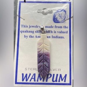 P3334 Feather pendant wampum quahog sterling silver